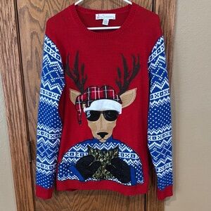 Red and Blue Reindeer Sweater Christmas Drink Holder